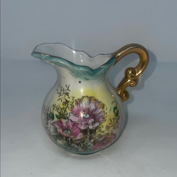 Lefton Pink Floral Miniature Creamer Pitcher w/ Underplate Saucer - Picture 2 of 12